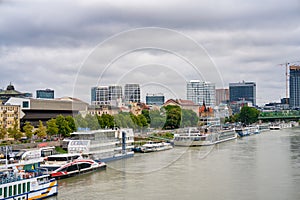 Bratislava, Slovakia - August 23, 2022: City skyline along Danube River
