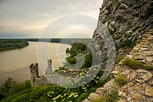 BRATISLAVA, SLOVAKIA: Beautiful landscape with Devin castle, mountais and Danube river