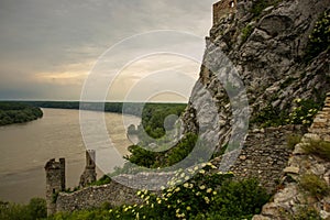 BRATISLAVA, SLOVAKIA: Beautiful landscape with Devin castle, mountais and Danube river