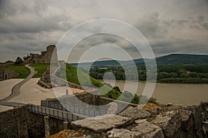 BRATISLAVA, SLOVAKIA: Beautiful landscape with Devin castle, mountais and Danube river