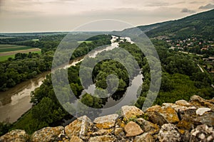 BRATISLAVA, SLOVAKIA: Beautiful landscape with Devin castle, mountais and Danube river