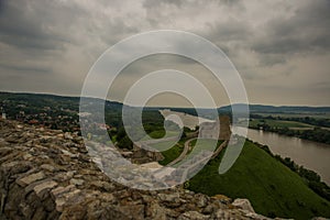 BRATISLAVA, SLOVAKIA: Beautiful landscape with Devin castle, mountais and Danube river