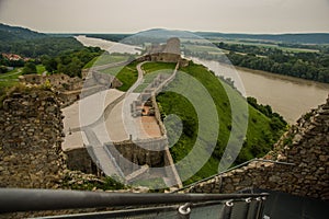 BRATISLAVA, SLOVAKIA: Beautiful landscape with Devin castle, mountais and Danube river