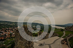 BRATISLAVA, SLOVAKIA: Beautiful landscape with Devin castle, mountais and Danube river