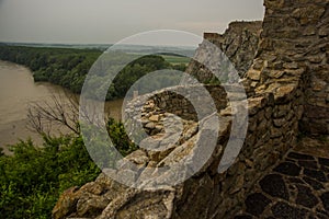 BRATISLAVA, SLOVAKIA: Beautiful landscape with Devin castle, mountais and Danube river