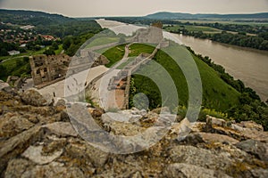 BRATISLAVA, SLOVAKIA: Beautiful landscape with an old fortress.The ruins of Devin Castle near Bratislava in Slovakia