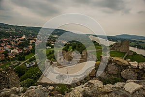 BRATISLAVA, SLOVAKIA: Beautiful landscape with an old fortress.The ruins of Devin Castle near Bratislava in Slovakia