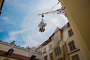 BRATISLAVA, SLOVAKIA: Beautiful lantern against the blue sky in the old city