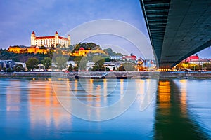 Bratislava, Slovakia. Bratislava Castle and old town over Danube River