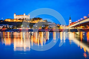 Bratislava, Slovakia. Bratislava Castle and old town over Danube River