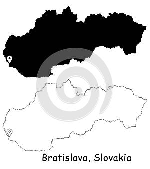 Bratislava, Slovakia. Detailed Country Map with Location Pin on Capital City.