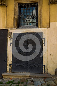 Bratislava,Slovakia: Entrance gate. Beautiful street with houses in the old district of Bratislava