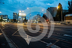 BRATISLAVA, SLOVAKIA - JULY 11, 2021: View of the traffic on streets of Bratislava at night next to the Eurovea