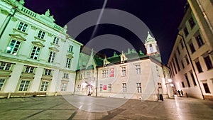 Bratislava, Slovakia - March 2023: Evening city view, Old town hall in Bratislava