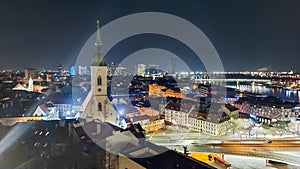 Bratislava, Slovakia - March 2023: Evening city view