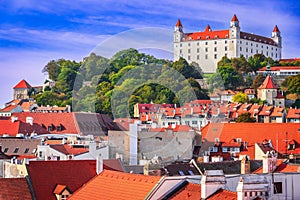 Bratislava, Slovakia. Panoramic rooftop view of the Castle