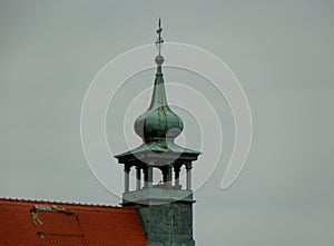 Bratislava, Slovakia, Temple of St. Nicholas, the bell tower and the spire of the church