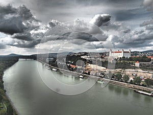 View of Bratislava from the UFO Bridge, Slovakia