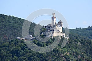 Braubach, Germany - 06 05 2023: Marksburg, seen from Rhens