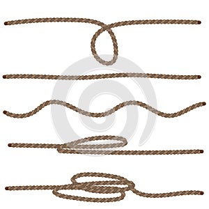 Braun natural jute rope set vector illustration. Twine collection isolated on white background. Packthread clipart.