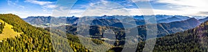 Brauneck mountain in autumn. Aerial Panorama. Lenggries, Bavaria, Germany. New Schroedlestein Ski Lift