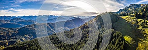 Brauneck mountain in autumn. Aerial Panorama. Lenggries, Bavaria, Germany. New Schroedlestein Ski Lift