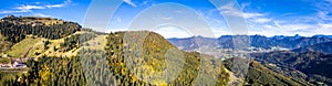 Brauneck mountain in autumn. Aerial Panorama. Lenggries, Bavaria, Germany. New Schroedlestein Ski Lift
