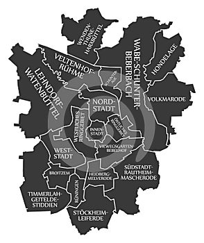 Braunschweig city map Germany DE labelled black illustration