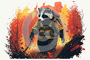 Brave Badger Saves Forest from Blaze: Firefighter Outfit Vector Desig photo