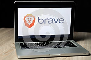 Brave browser logo on a laptop screen, Slovenia - December 23th, 2018