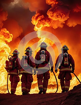 Brave Firefighters Tackling Inferno