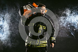 Brave fireman in uniform