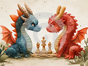 A Brave Knight and a Dragon Playing Chess in a Castle AI Generated