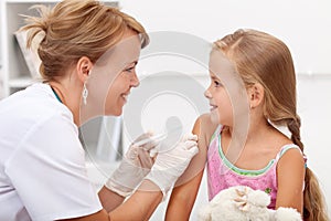 Brave little girl receiving injection