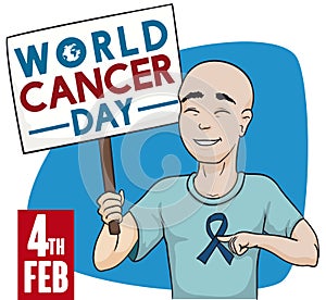 Brave Man who Beat the Cancer Commemorating this World Day, Vector Illustration