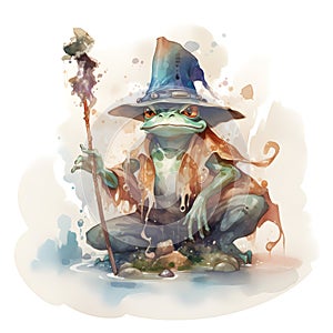 Brave mystical wizard frog, ai generative illustration