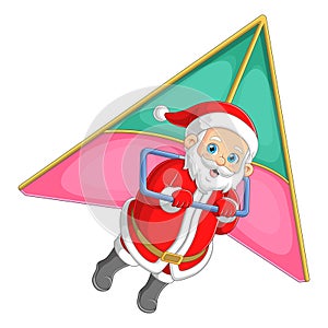 Brave santa is mastering hang gliding sport