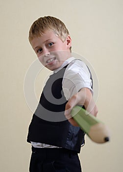 Brave schoolboy with pencil