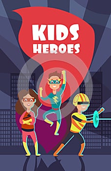 Brave superhero kids cartoon vector poster
