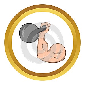 Brawny arm with dumbbell vector icon photo
