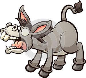 Braying cartoon gray donkey