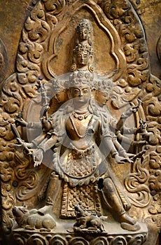 Brazen relief, sculpture of Shiva the destroyer in Nepal photo