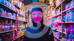 Brazen Robber with Mask Inside Store, High-Risk Crime and Illegal Activity, Generative AI