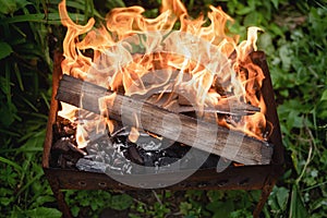 Brazier with burning fire photo