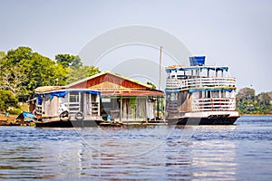 Brazil Amazon river boats for transportation docked