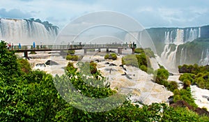 Brazil, America, Iguazu falls. Beautiful famous waterfall. Landscape with a view of the water jet. Seventh wonder of the world