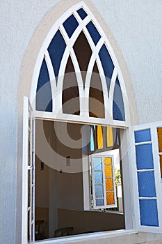 Catholic church stained glass doors and windows photo