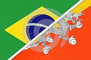 Brazil and Bhutan, symbol of national flags from textile. Championship between two countries