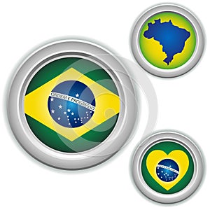 Brazil Buttons with heart, map