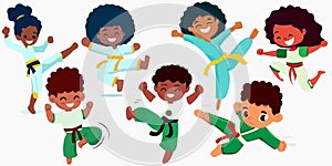 Brazil capoiera martial arts training happy boys girls vector graphics illustration